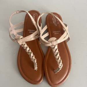 Capelli New York Beige Braided T-Strap Flat Sandals, Size 8